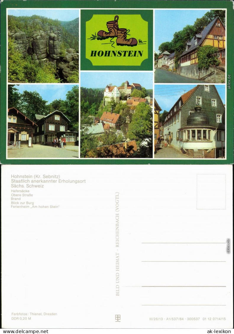 Hohnstein  Panorama-Ansicht, Hafersäcke, Obere Straße, Brand Ferienheim 1984 - Hohnstein (Sächs. Schweiz)