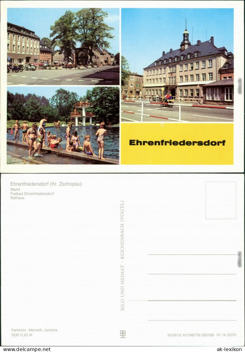 Ansichtskarte Ehrenfriedersdorf Markt, Freibad, Rathaus 1982 - Ehrenfriedersdorf