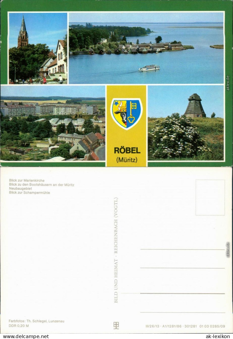 Röbel/Müritz Marienkirche Bootshäuser, Neubaugebiet, Schampermühle 1986 - Röbel