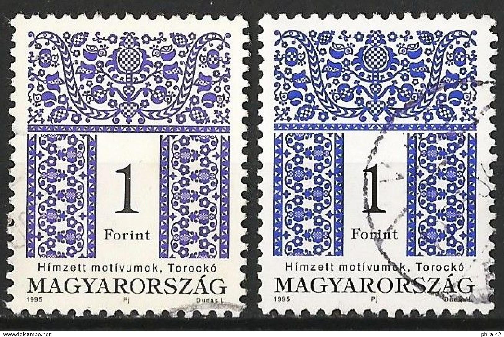 Hungary 1995/97 - Mi 4325/25I - YT 3488 ( Folk Motives ) Two Shades Of Color - Variedades Y Curiosidades