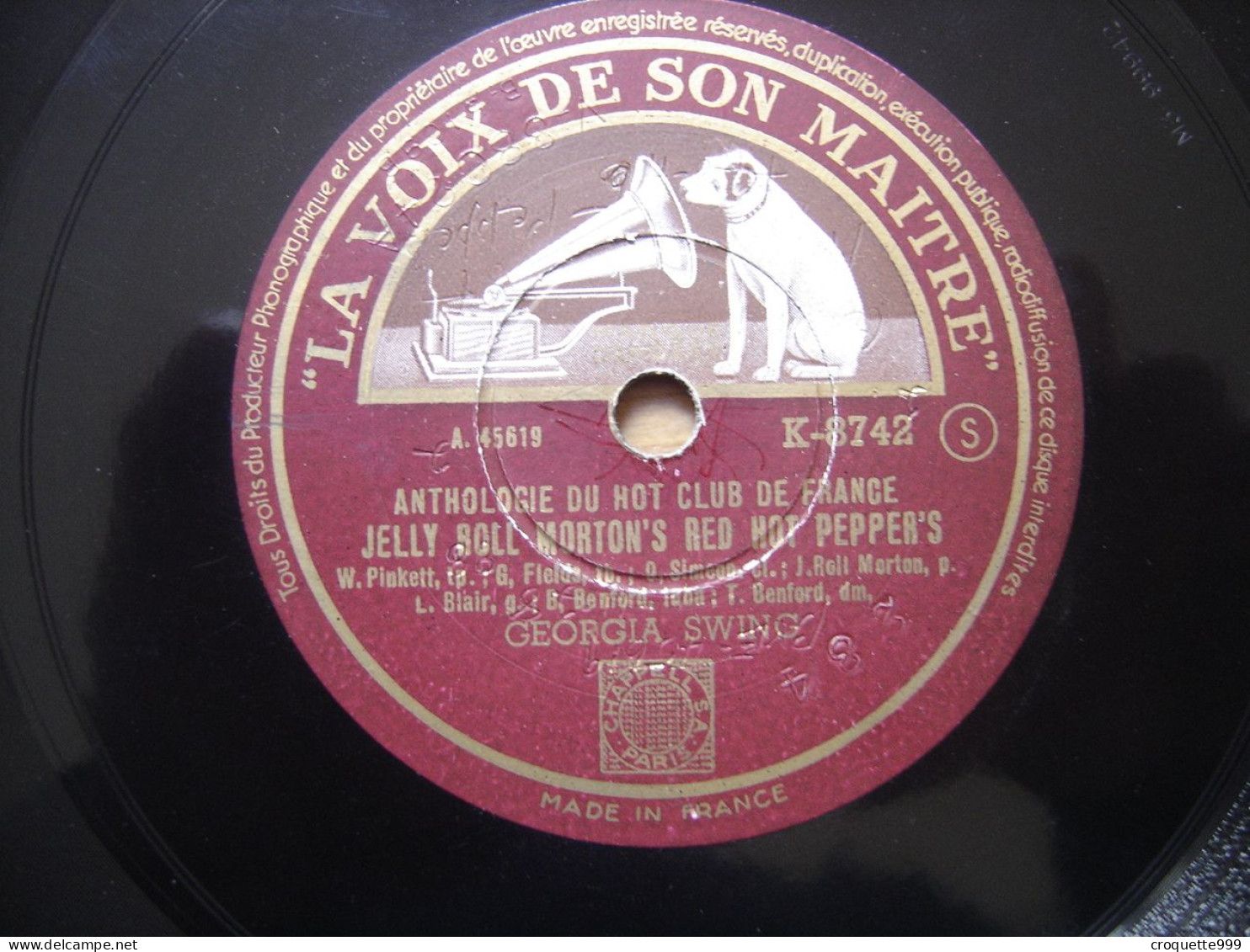 Disque 78 Tours 25 Cm FERD JELLY ROLL MORTON RED HOT PEPPER'S VOIX MAITRE Jazz - 78 Rpm - Gramophone Records