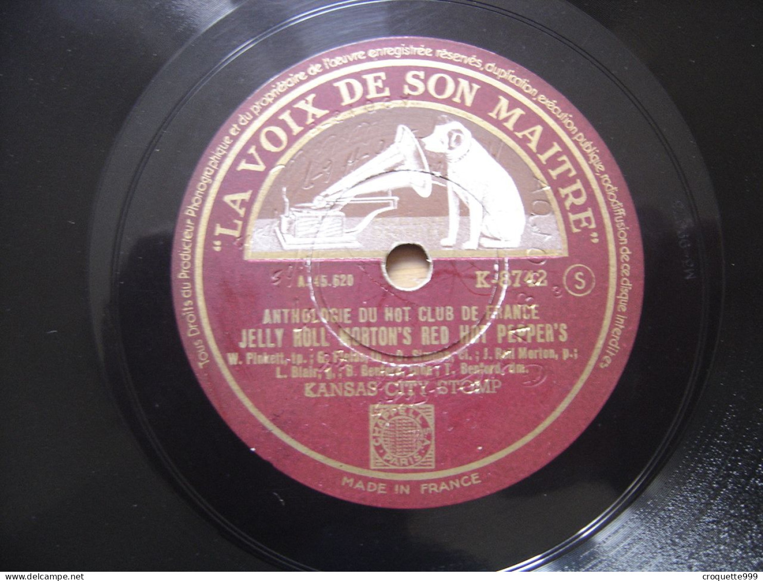 Disque 78 Tours 25 Cm FERD JELLY ROLL MORTON RED HOT PEPPER'S VOIX MAITRE Jazz - 78 T - Grammofoonplaten