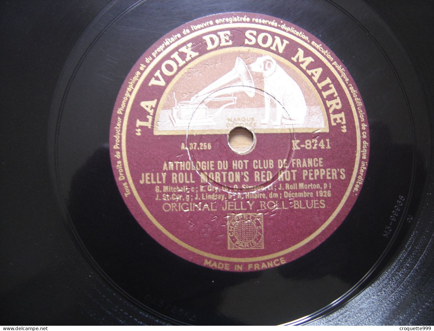 Disque 78 Tours 25 Cm FERD JELLY ROLL MORTON RED HOT PEPPER'S VOIX MAITRE Jazz - 78 T - Disques Pour Gramophone