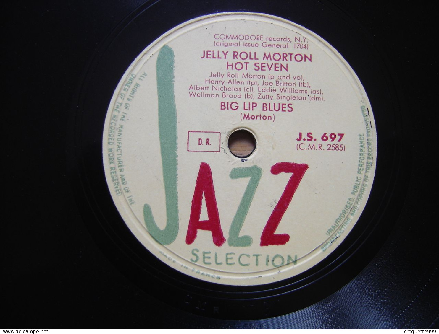 Disque 78 Tours 25 Cm FERD JELLY ROLL MORTON RED HOT SEVEN J.S 697 Jazz Selection - 78 Rpm - Gramophone Records