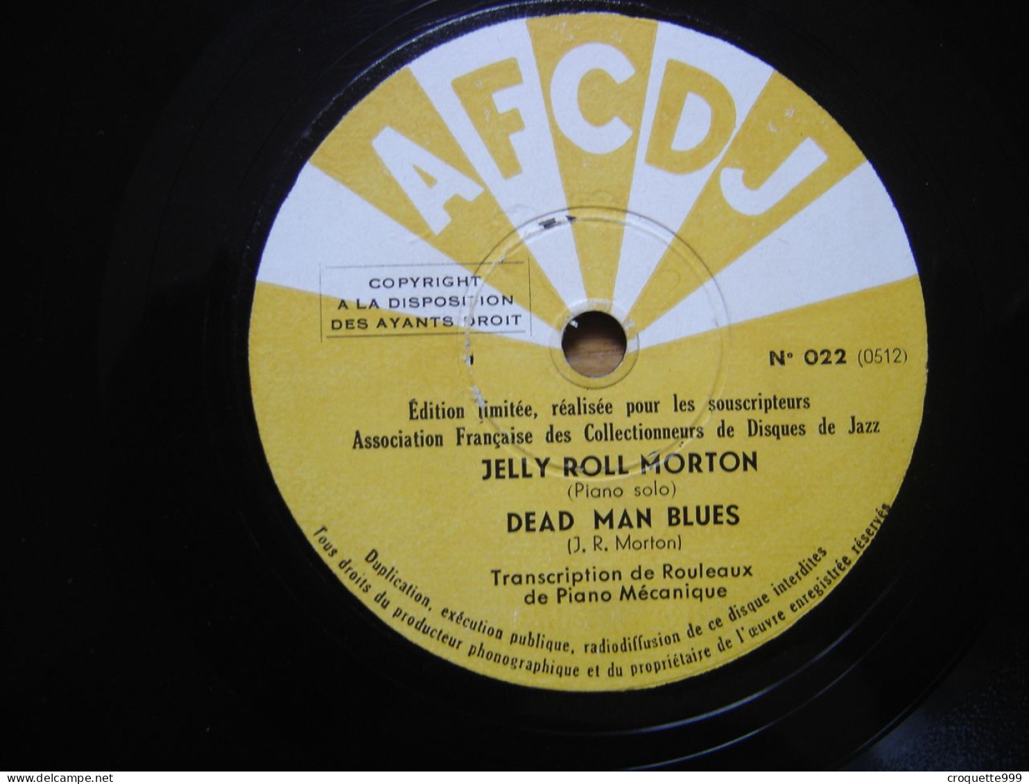 Disque 78 Tours 25 Cm FERD JELLY ROLL MORTON Dead Man Blues AFCDJ Jazz - 78 Rpm - Gramophone Records