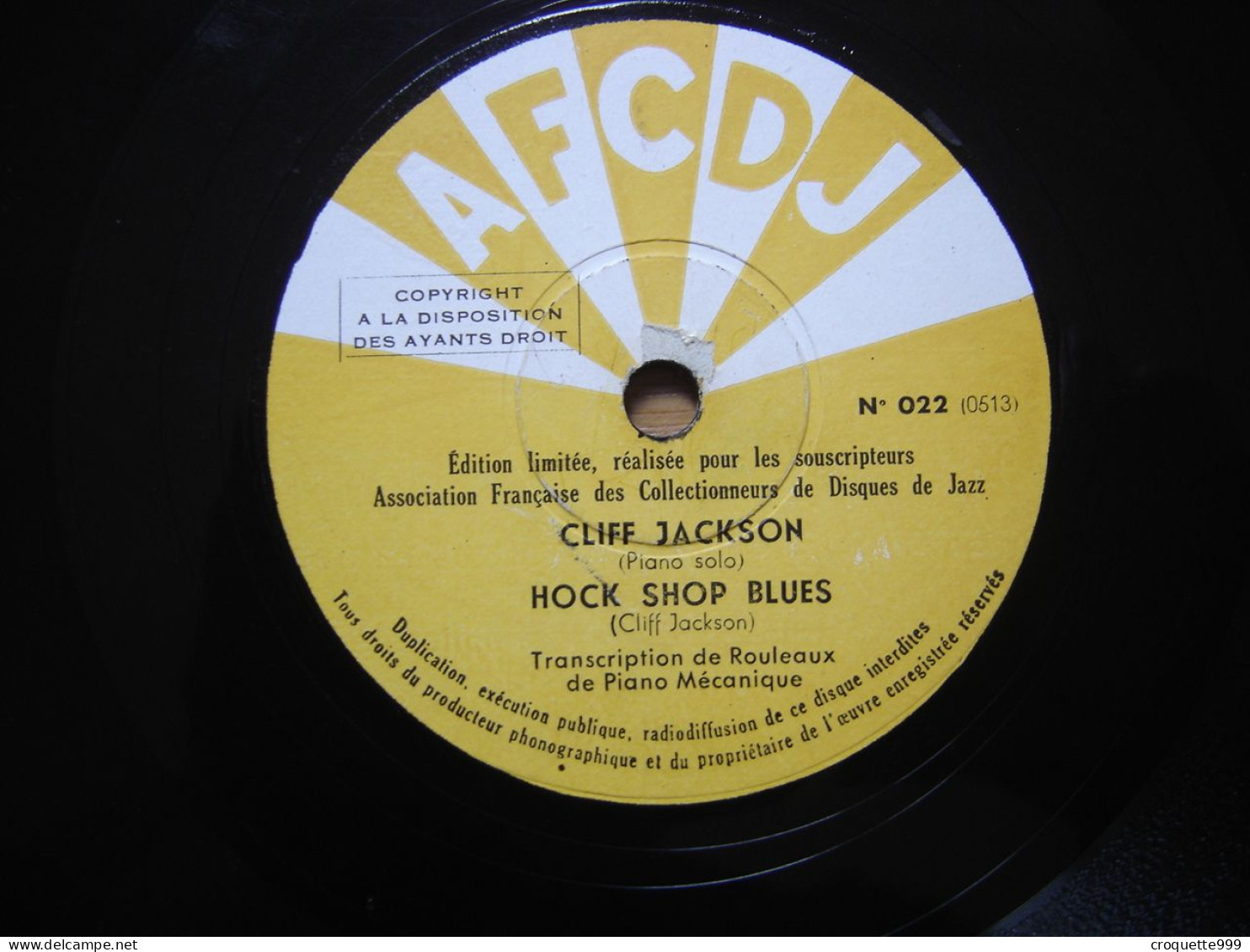 Disque 78 Tours 25 Cm FERD JELLY ROLL MORTON Dead Man Blues AFCDJ Jazz - 78 Rpm - Gramophone Records