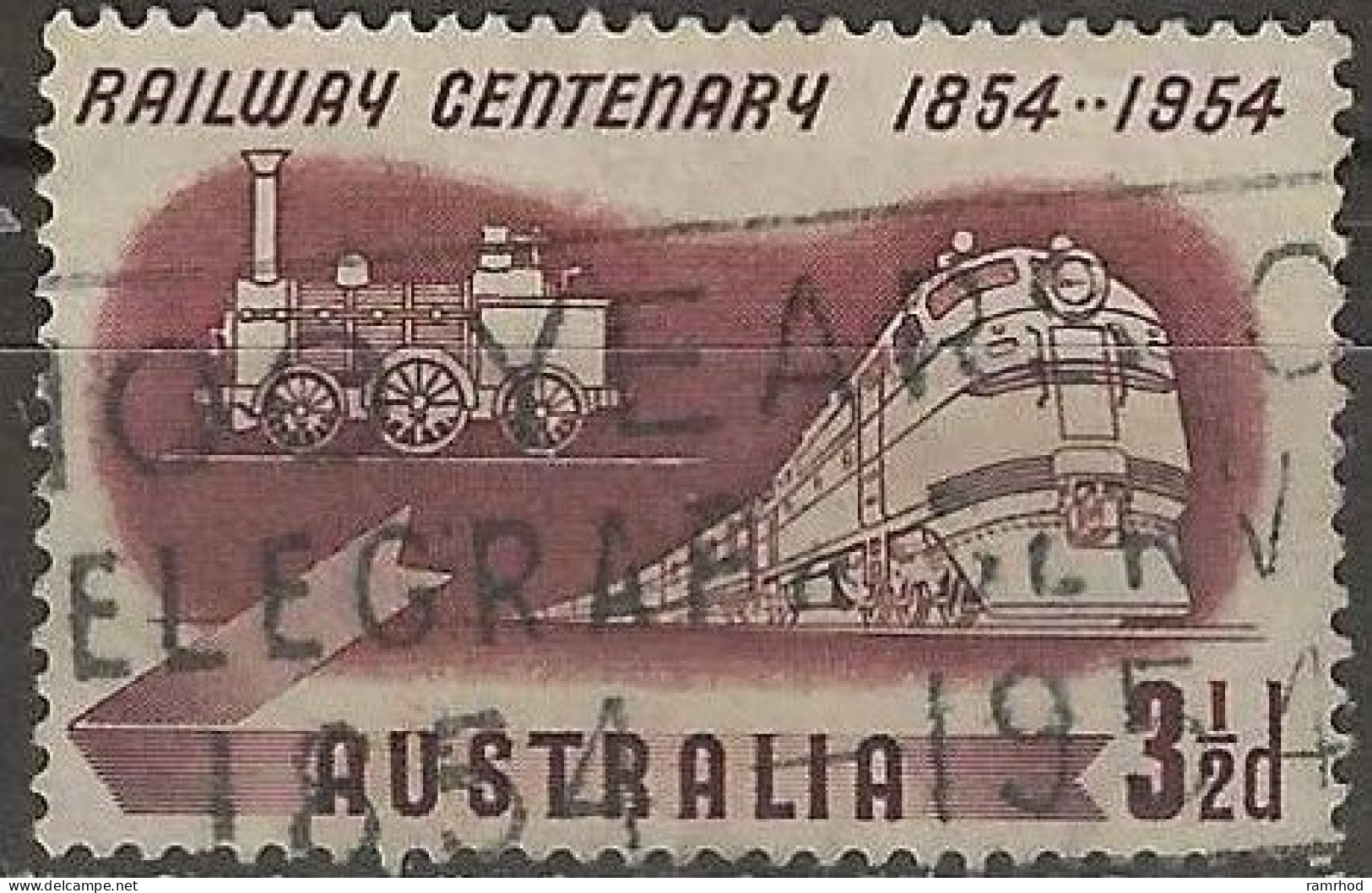 AUSTRALIA 1954 Centenary Of Australian Railways - 31/2d Locomotives Of 1854 And 1954 AVU - Gebraucht