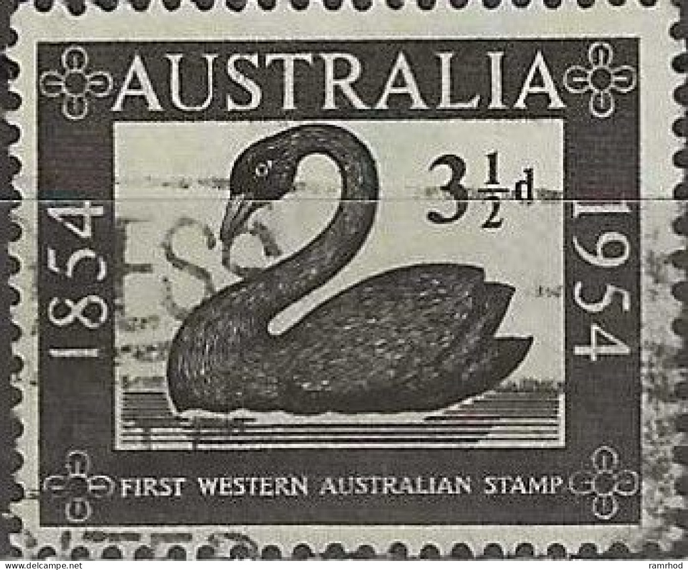 AUSTRALIA 1954 Centenary Of Western Australian Stamps - 31/2d Mute Swan AVU - Usati