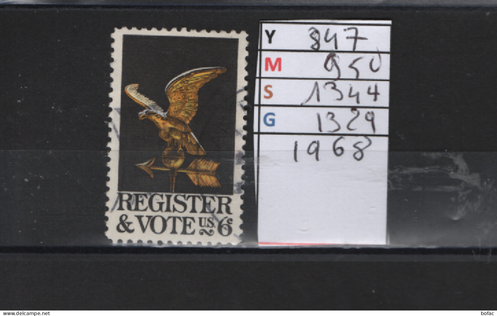 PRIX FIXE Obl 847 YT 950 MIC 1344 SCO 1 GIB Register Vote Aigle 1968  Etats Unis  58A/12 - Oblitérés