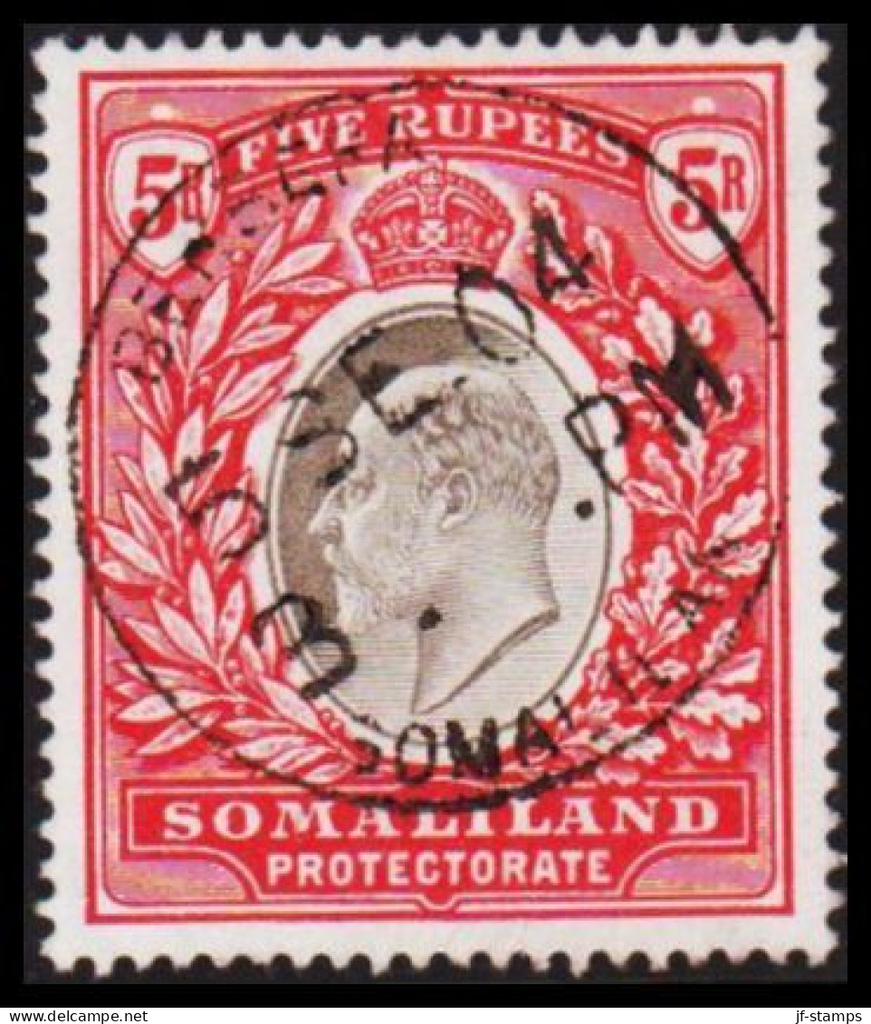 1904. SOMALILAND PROTECTORATE. Edward VII. 5 R - FIVE RUPEES Very Beautiful Cancelled BERBERA ... (Michel 32) - JF542525 - Somaliland (Protectoraat ...-1959)