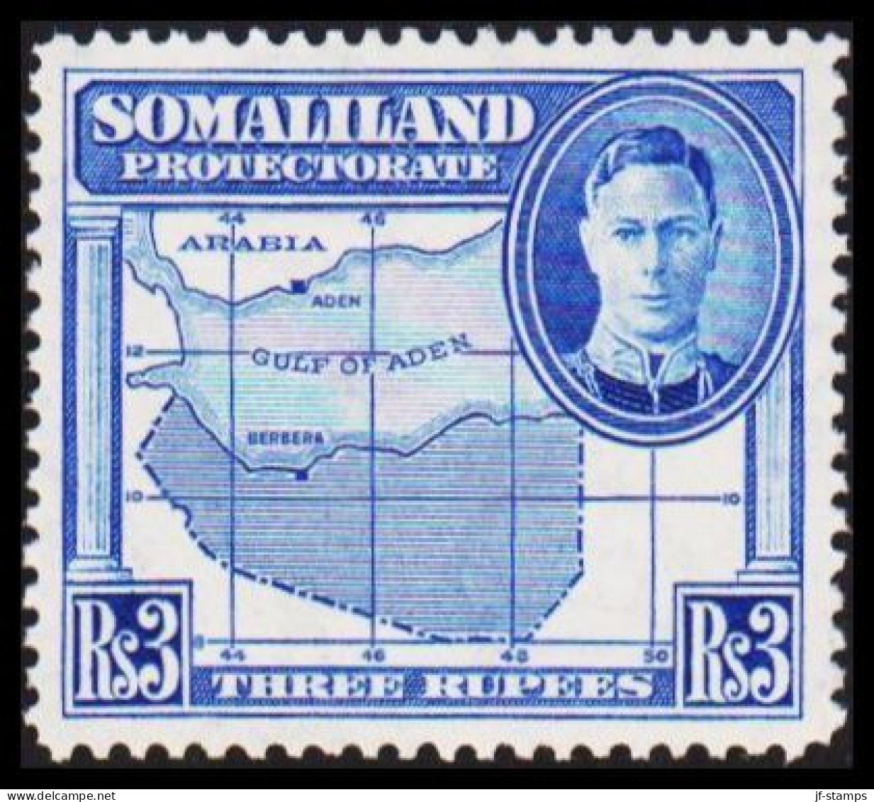 1938. SOMALILAND PROTECTORATE. Georg VI Rs 3 Country Map.  Very Lightly Hinged. (Michel 87) - JF542527 - Somalilandia (Protectorado ...-1959)