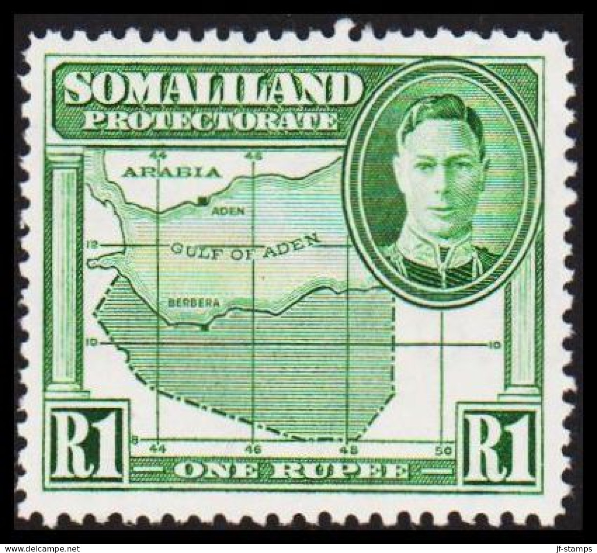 1938. SOMALILAND PROTECTORATE. Georg VI Rs 1 Country Map.  Very Lightly Hinged. (Michel 85) - JF542529 - Somaliland (Protectorate ...-1959)