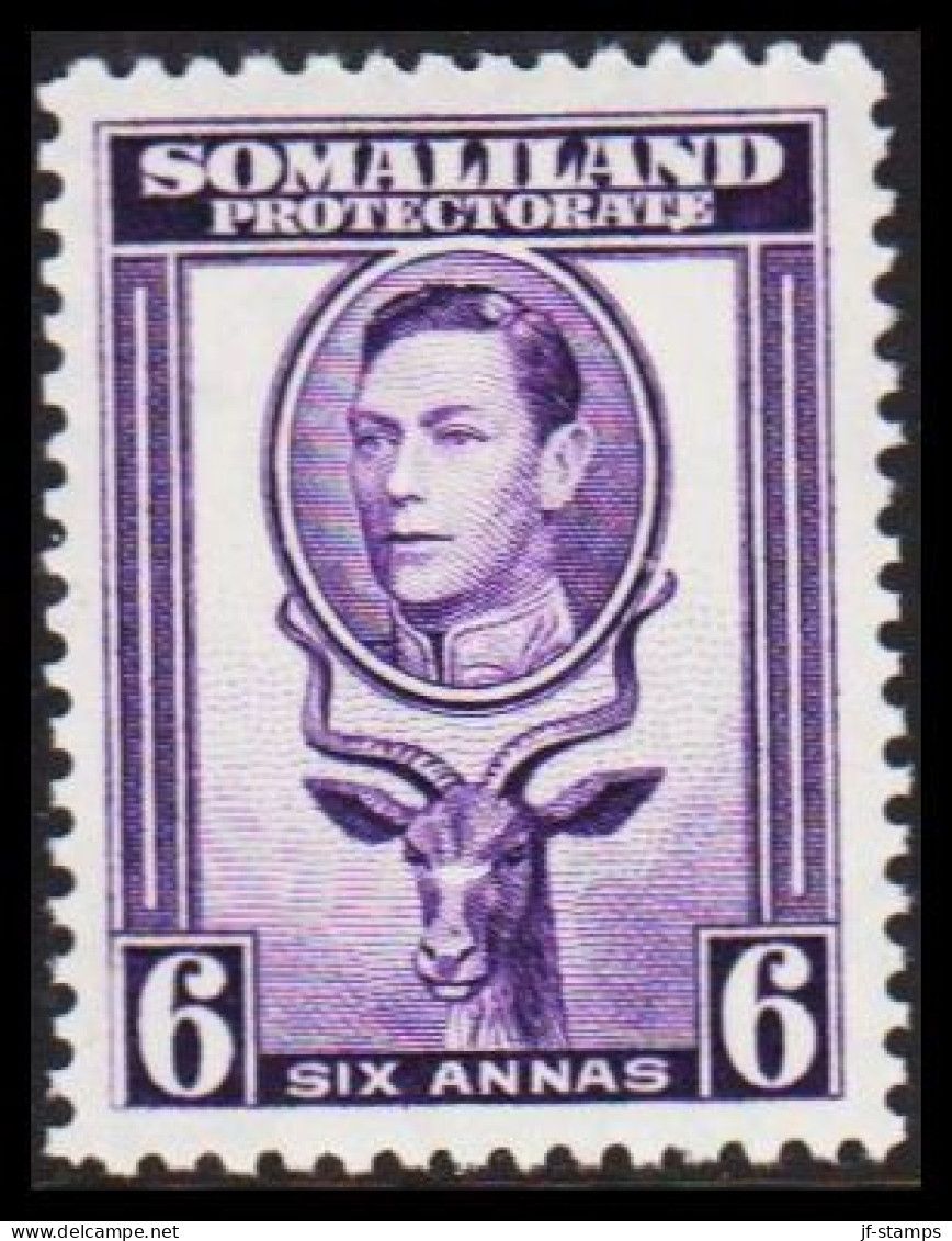 1938. SOMALILAND PROTECTORATE. Georg VI 6 ANNAS Kudu (Tragelaphus Imberbis).  Very Lightly Hin... (Michel 82) - JF542532 - Somalilandia (Protectorado ...-1959)