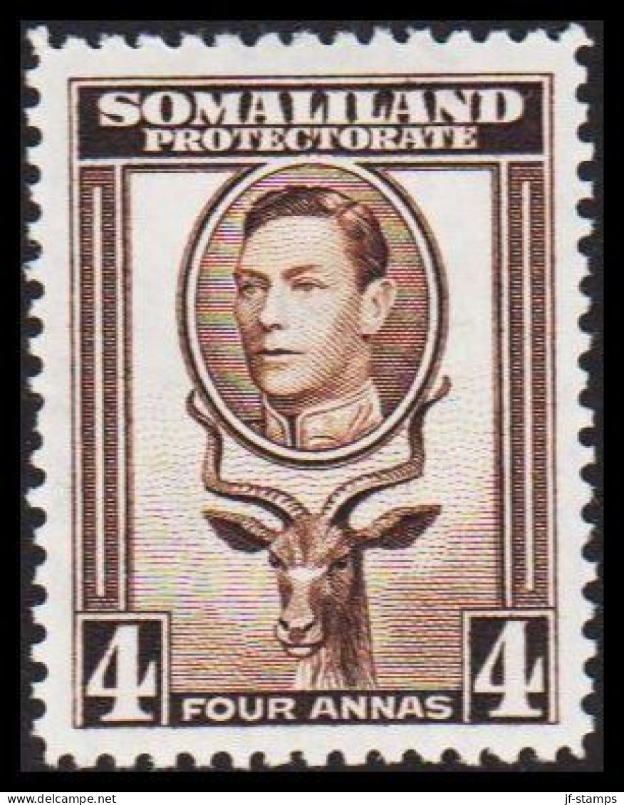 1938. SOMALILAND PROTECTORATE. Georg VI 4 ANNAS Kudu (Tragelaphus Imberbis).  Very Lightly Hin... (Michel 81) - JF542533 - Somaliland (Protettorato ...-1959)