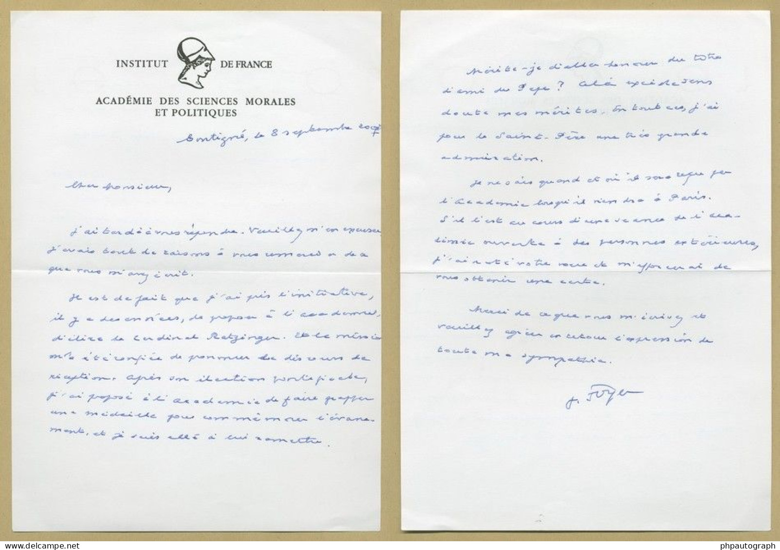 Jean Foyer (1921-2008) - Homme Politique - Intéressante Lettre Autographe Signée - Politico E Militare