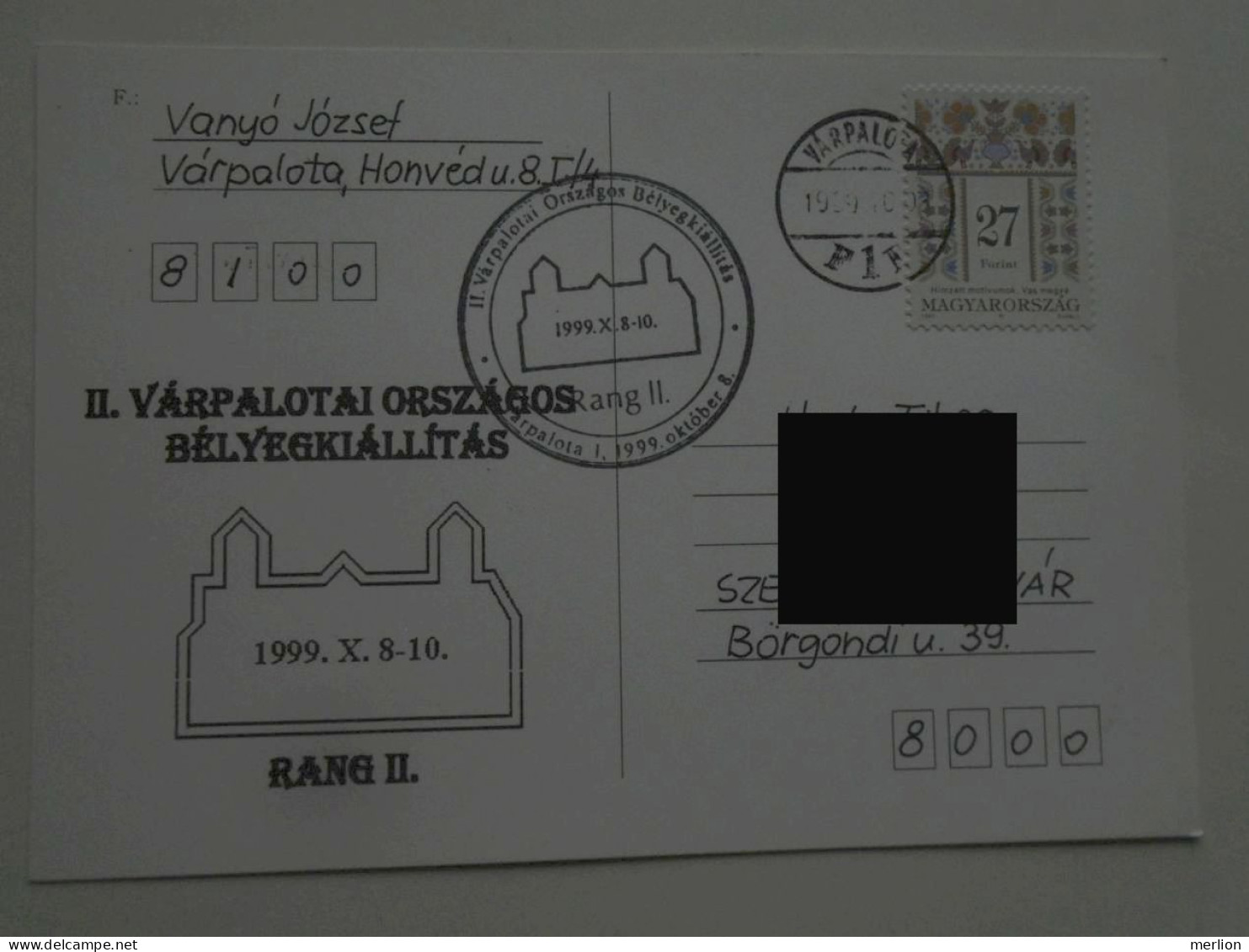 D201095  Hungary  Sopron  - Special Postmark -  Várpalota  1999   Országos Bélyegkiállítás  -Stamp Exhibition - Postmark Collection