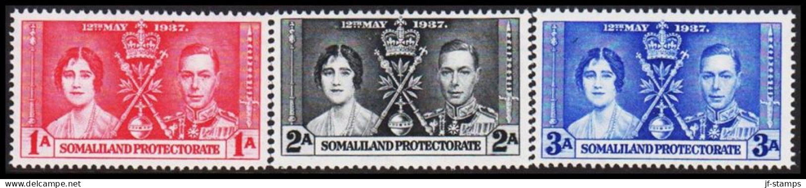 1937. SOMALILAND PROTECTORATE. Georg VI Coronation Complete Set. Very Lightly Hinged. (Michel 74-76) - JF542539 - Somaliland (Protectorate ...-1959)
