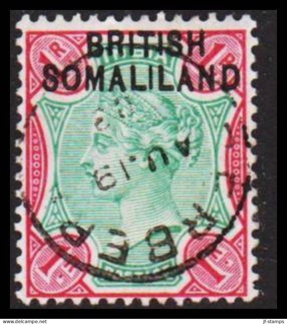 1903. BRITISH SOMALILAND. Overprint On 1 R VICTORIA INDIA POSTAGE. Interesting Cancel. (Michel 10) - JF542549 - Somaliland (Protettorato ...-1959)