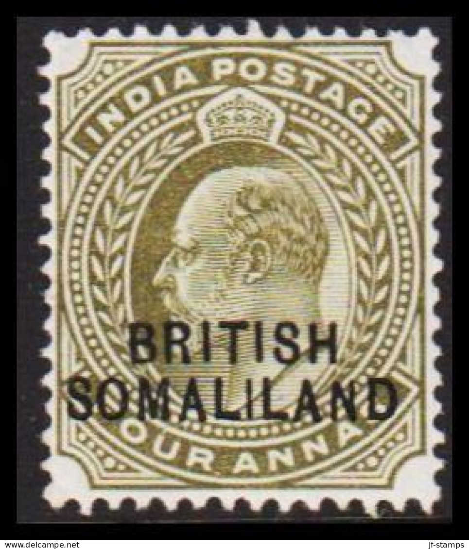 1903. BRITISH SOMALILAND. Overprint On Edward VII. FOUR ANNAS INDIA POSTAGE. Hinged. (Michel 18) - JF542554 - Somaliland (Protectorate ...-1959)