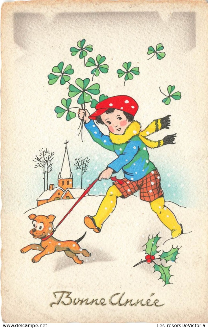 FETES ET VOEUX - Nouvel An - Un Enfant Promenant Son Chien Dans La Neige - Colorisé - Carte Postale Ancienne - New Year