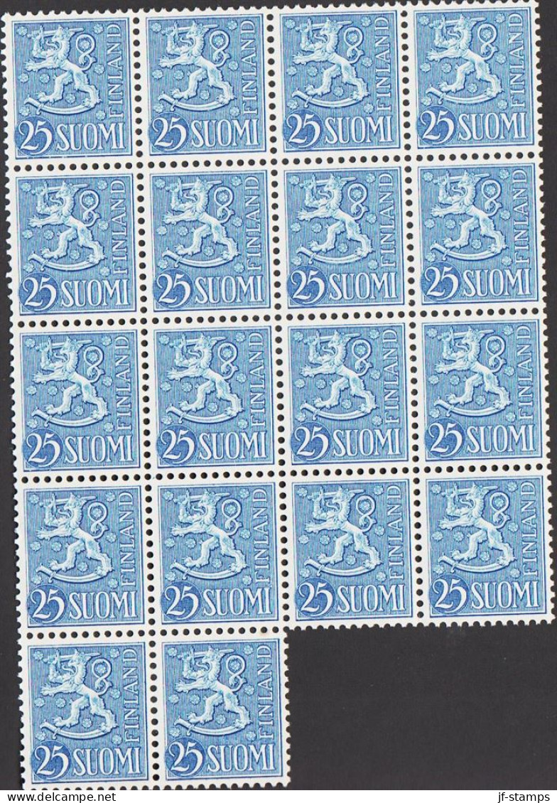 1954. FINLAND. Liontype 25 M. Never Hinged. 18-block.  (Michel 432) - JF542621 - Unused Stamps