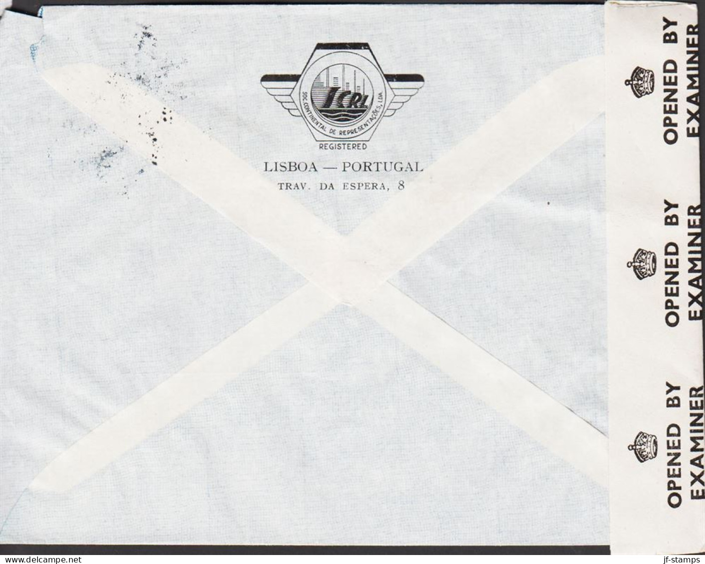 1945. PORTUGAL Pair 1$75 Stampshow In Lisboa On Censored OAT-CORREIO AEREO Cover To STOREBRO,... (Michel 668) - JF542652 - Neufs