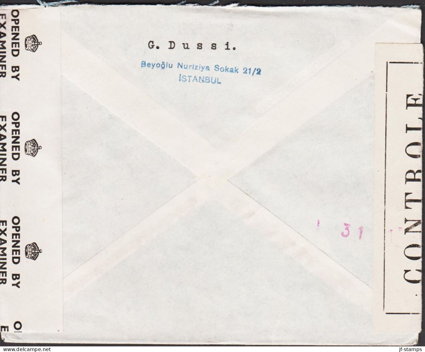 1945. TÜRKIYE. Double Censored Cover Par Avion OAT To Storebro, Sweden Via London Wit... (Michel 957+ C 62 +) - JF542659 - Unused Stamps