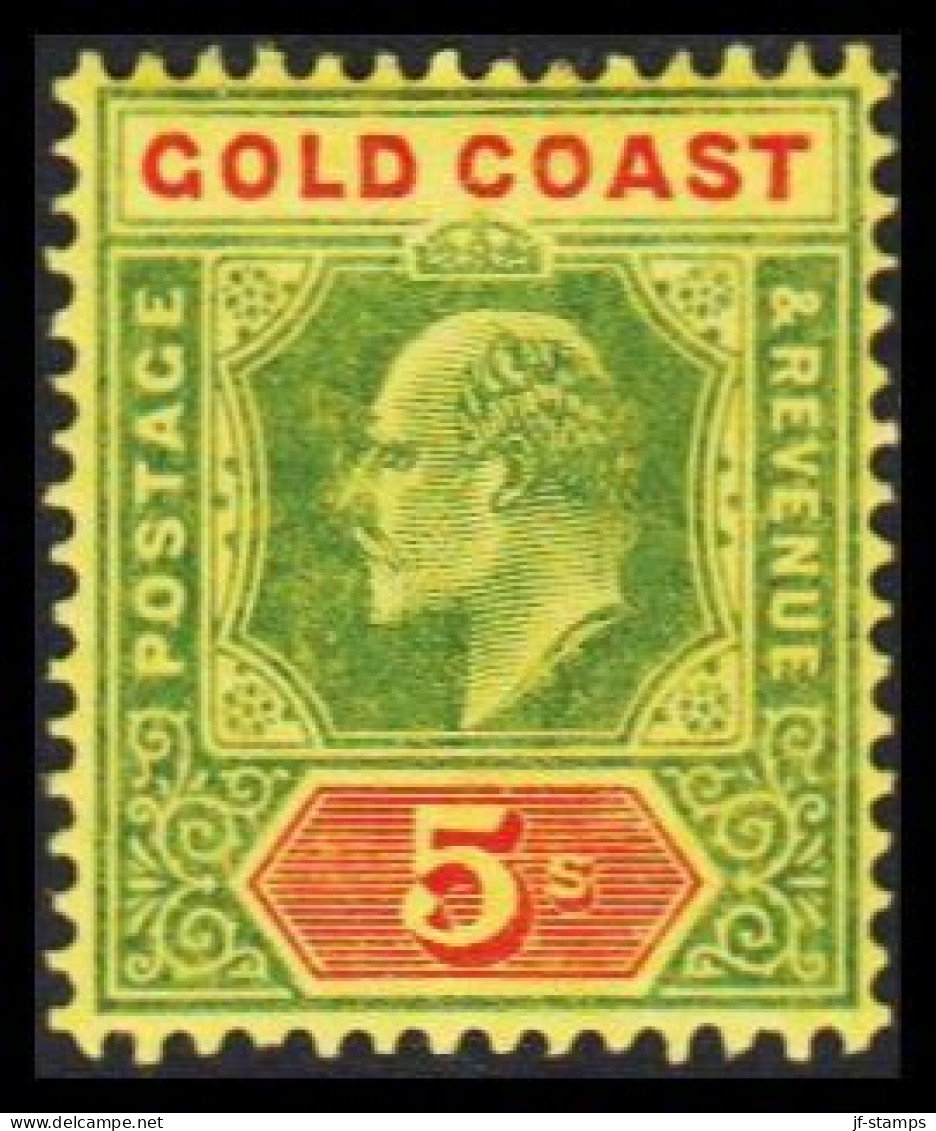 1904-1913. GOLD COAST. Edward VII. 5 S Watermark CA Multiple. Hinged. Beautiful Stamp.  (MICHEL 60) - JF542680 - Côte D'Or (...-1957)