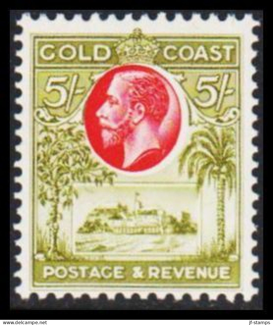 1928. GOLD COAST. Georg V. & Christiansborg Near Accra. 5/- Hinged. Beautiful Topvalue.  (MICHEL 97) - JF542684 - Costa D'Oro (...-1957)