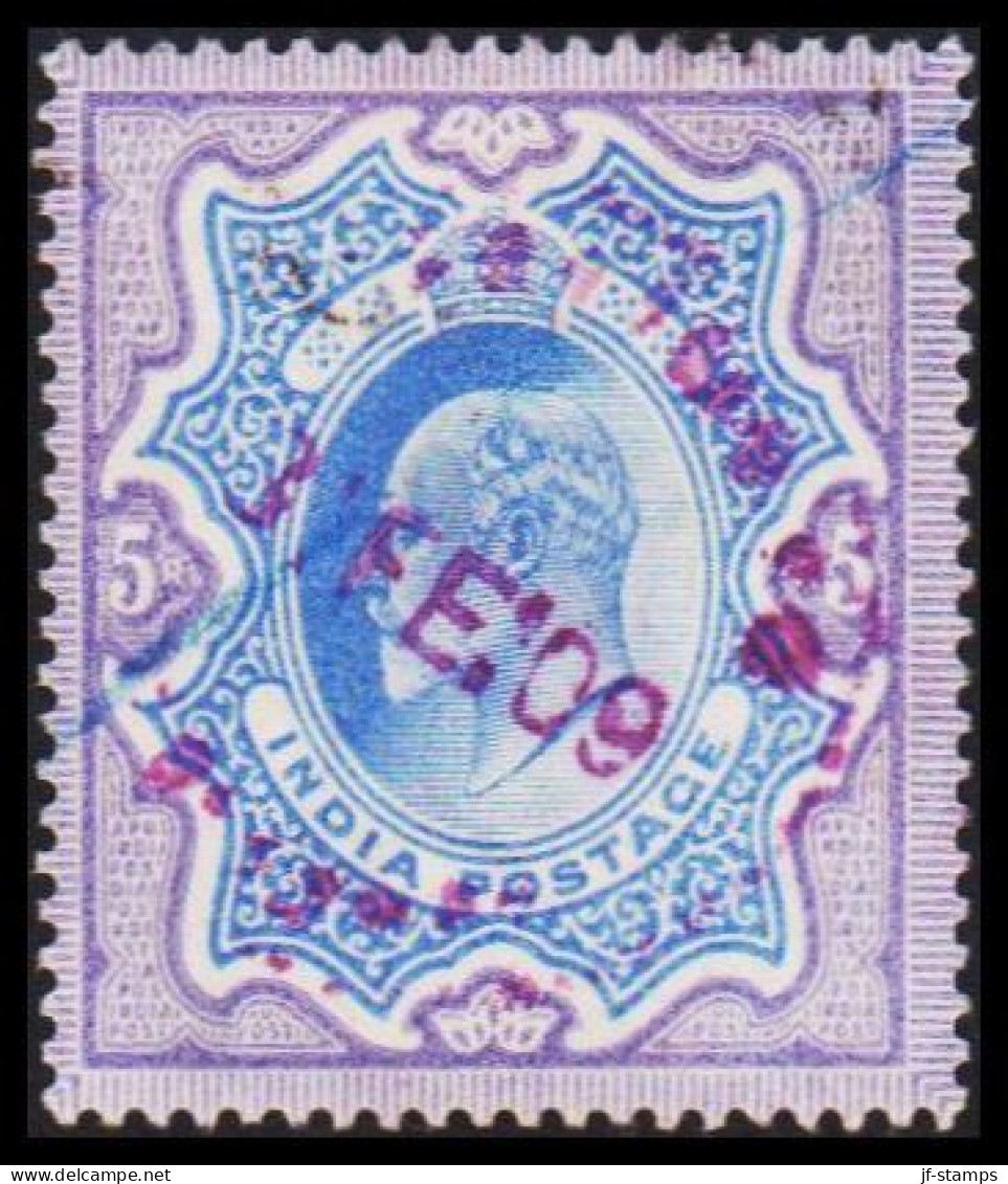 1903-1904. INDIA. Edward VII. 5 R. Beautiful Stamp With Interesting Cancel.  - JF542699 - 1902-11 Koning Edward VII