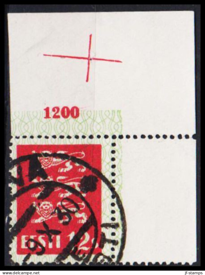 1928. EESTI. COAT OF ARMS 12S. Carmine WITH FULL UPPER RIGHT MARGIN WITH VALUE PRINT 1200. Unu... (Michel 80) - JF542702 - Estland