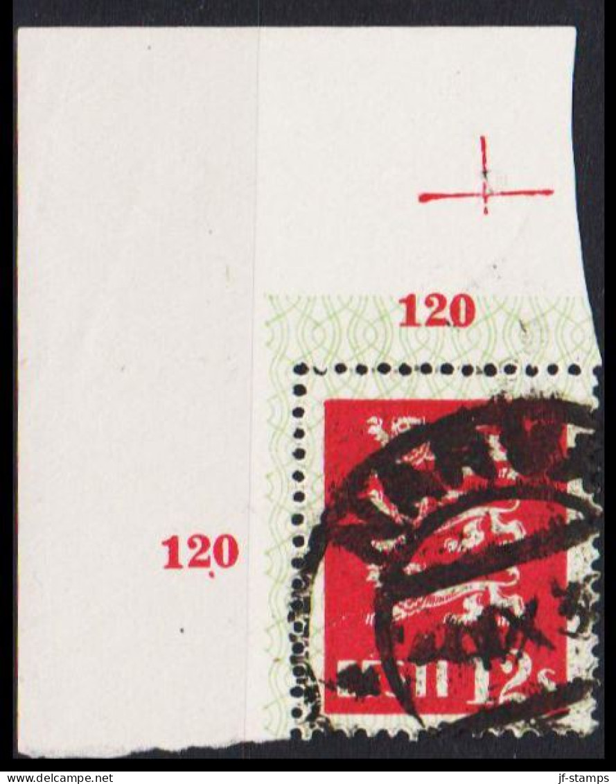 1928. EESTI. COAT OF ARMS 12S. Carmine WITH FULL UPPER LEFT MARGIN WITH VALUE PRINT 120 120. U... (Michel 80) - JF542703 - Estland