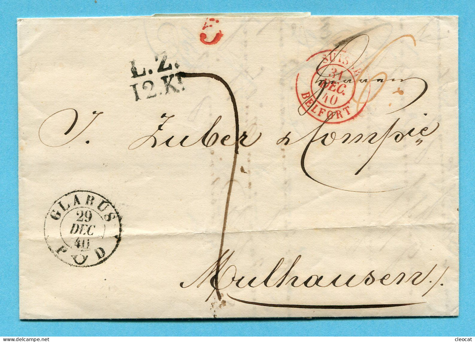 Faltbrief Von Glarus Nach Mulhausen 1840 - ...-1845 Prephilately