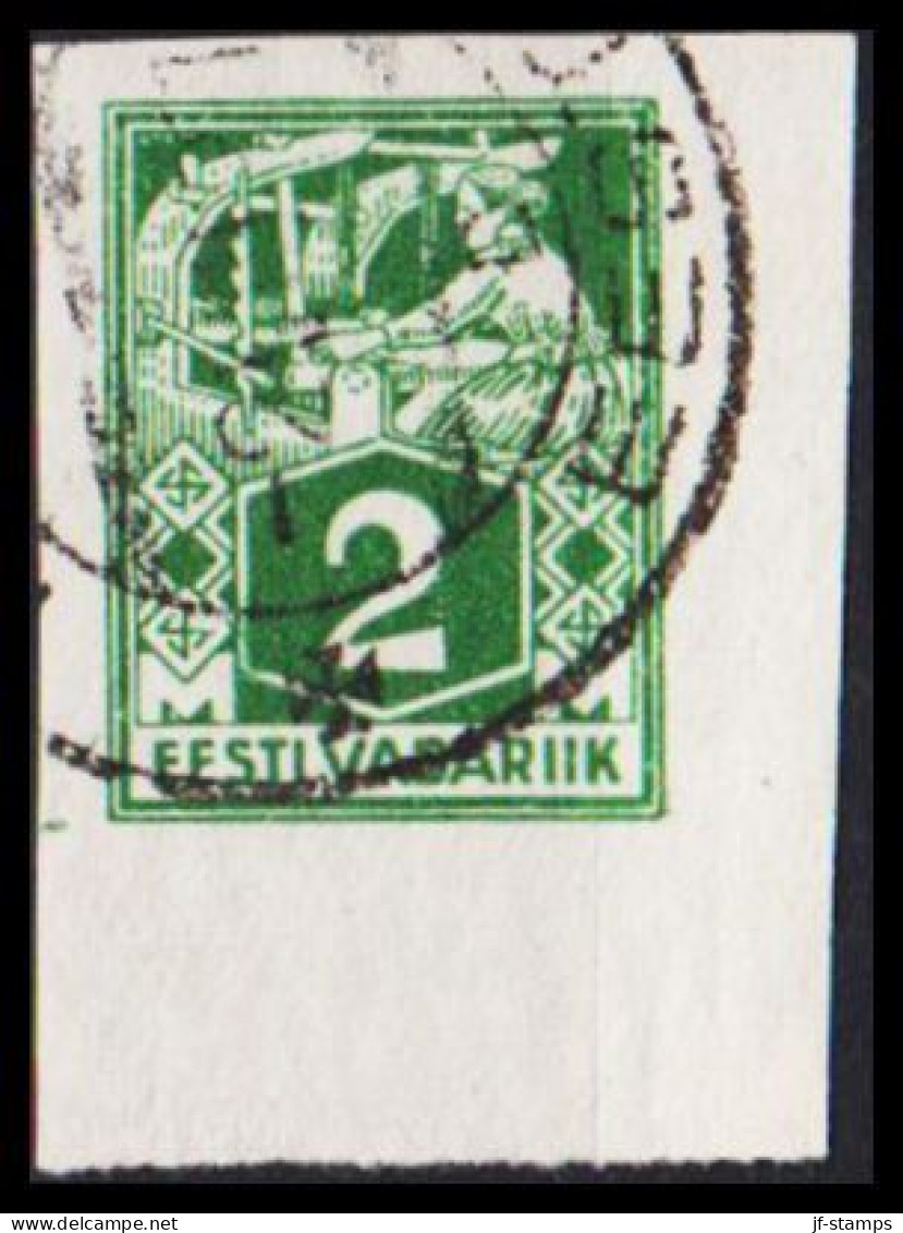 1922-28 WEAVER AND SMITH 2 Mk. Green Imperforated. With Wide Right And Lower Margin. (Michel 34B) - JF542712 - Estland