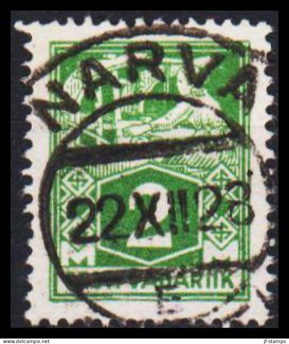 1922-28.EESTI VABARIIK. WEAVER AND SMITH. 2 MK. Green Perf 14½. Luxus Cancelled NARVA 22.XII.... (Michel 34A) - JF542715 - Estland