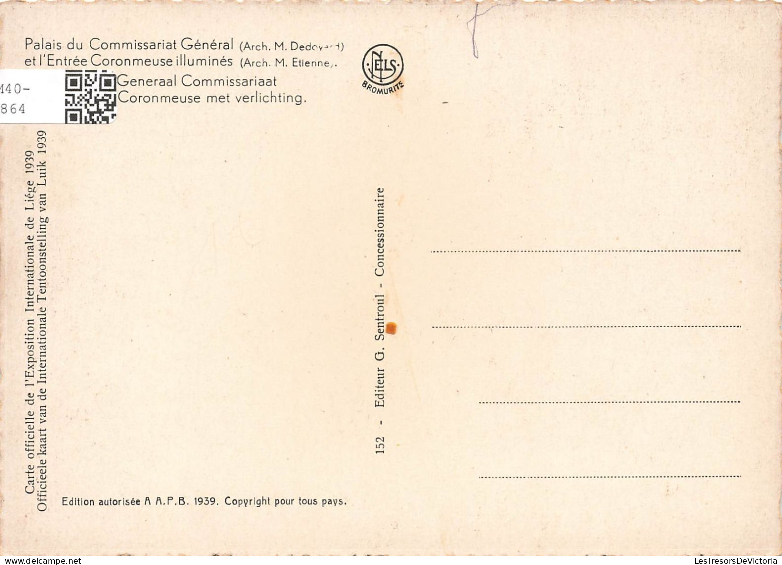 BELGIQUE - Vue Générale Du Palais Du Commissariat Général Et L'entrée Coromneuse Illuminés - Carte Postale Ancienne - Liege