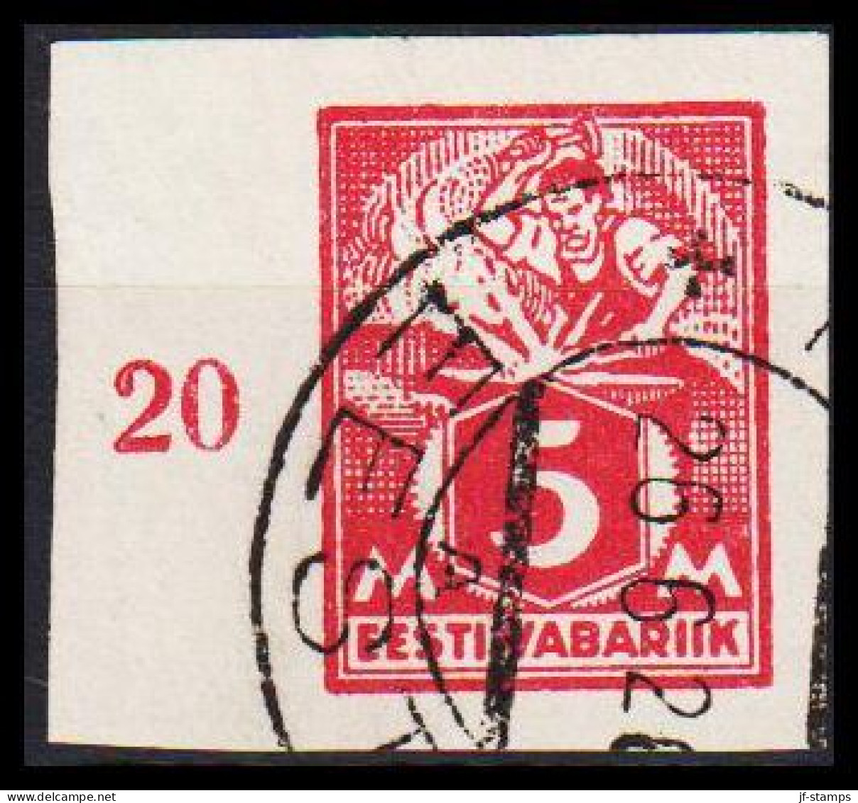 1922-28. EESTI VABARIIK. WEAVER AND SMITH. 5 Mk. Carmine Imperforated. With Value Print20  In... (Michel 37B) - JF542720 - Estland