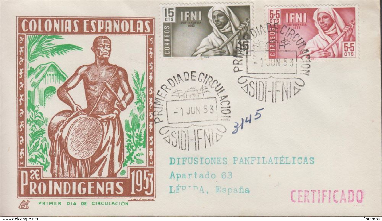 1953. IFNI. Beautiful FDC With 15 CTS And 5+5 CTS Local Music Cancelled First Day Of Issu... (MICHEL 124+126) - JF542781 - Ifni