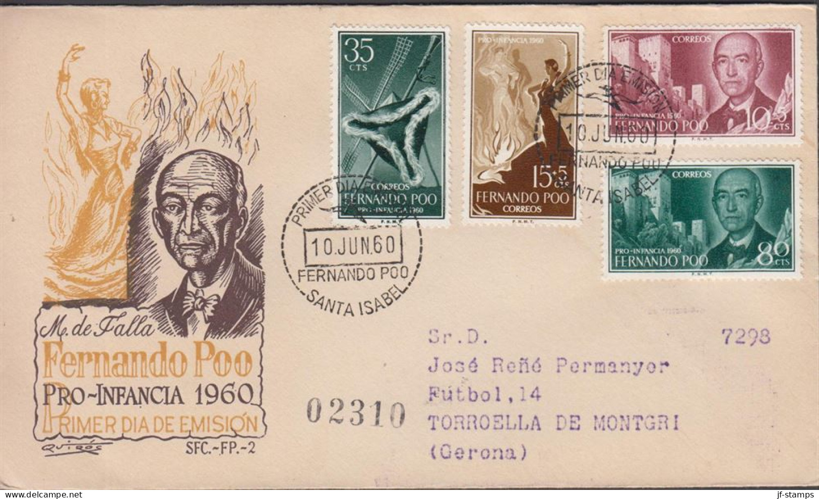 1960. FERNANDO-POO. Fine FDC With Complete Set PR INFANCIA Cancelled First Day Of Issue 1... (Michel 184-187) - JF542790 - Fernando Poo