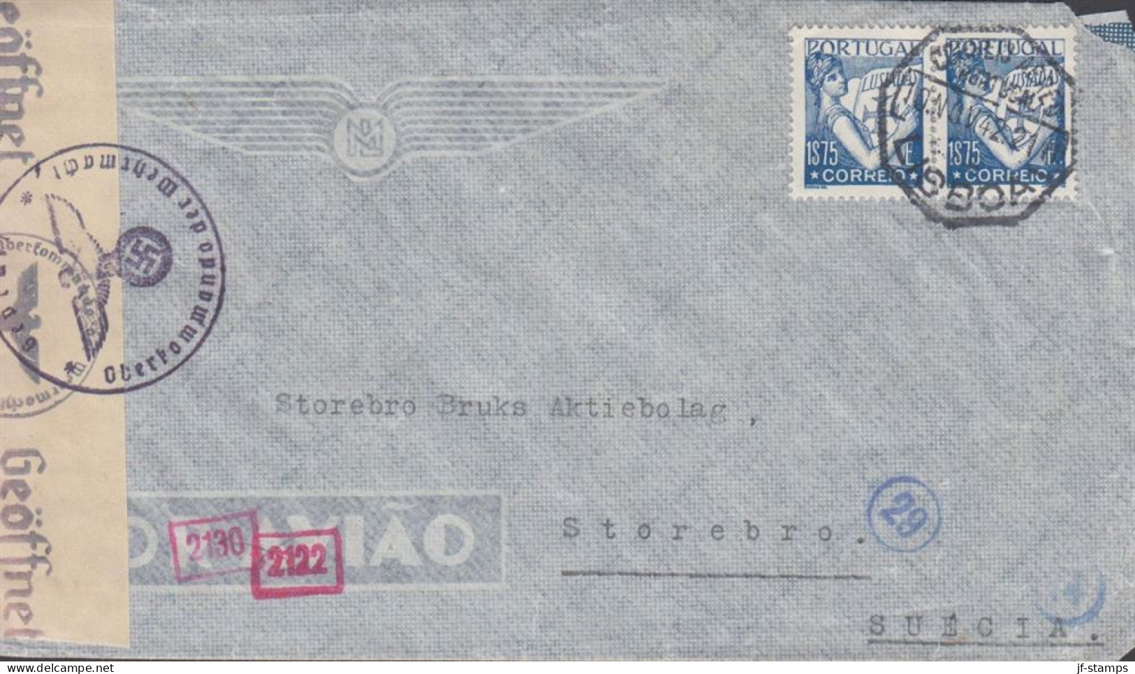 1942. PORTUGALInteresting Censored Cover To Storebro, Sweden With Pair 1$75 LUSIADAS Cancelle... (Michel 601) - JF542792 - Neufs