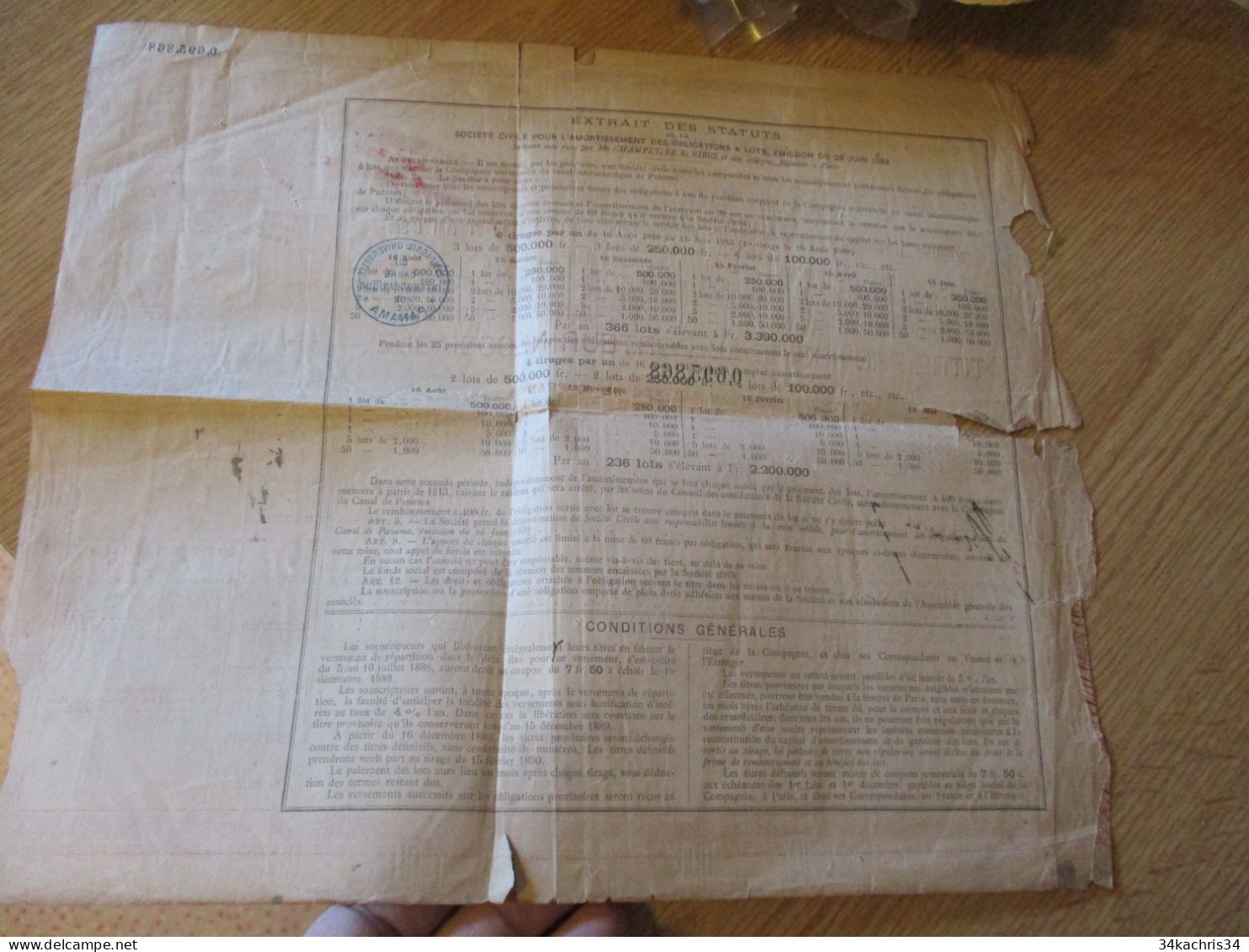 Action Canal De Panama Avec Timbre TP De Contrôle 1888 En L'état - Navigation