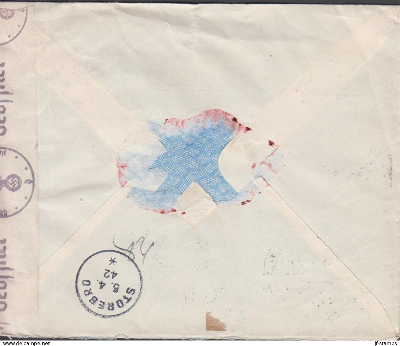 1942. PORTUGALInteresting Beautiful Censored Cover To Storebro, Sweden With 10 C + 5$00 LUSIA... (Michel 601) - JF542798 - Neufs