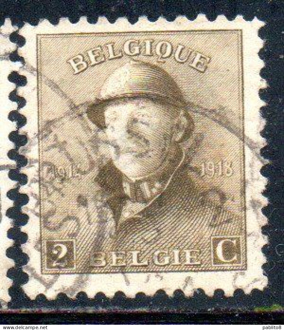 BELGIQUE BELGIE BELGIO BELGIUM 1919 KING ROI ALBERT I IN TRENCH HELMET 2c USED OBLITERE' USATO - 1918 Red Cross