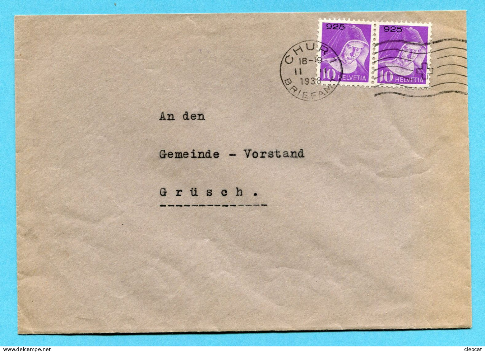 Brief Chur 1938 - Portofreiheit Nr. 925 - Absender: Graub. Aktionskomitee Der Schweiz. Winterhilfe Für Arbeitslose - Portofreiheit