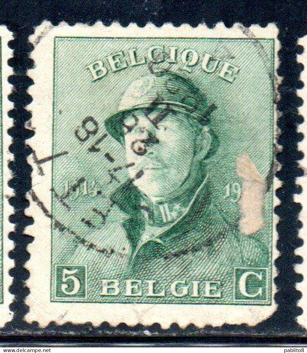 BELGIQUE BELGIE BELGIO BELGIUM 1919 KING ROI ALBERT I IN TRENCH HELMET 5c USED OBLITERE' USATO - 1918 Rotes Kreuz