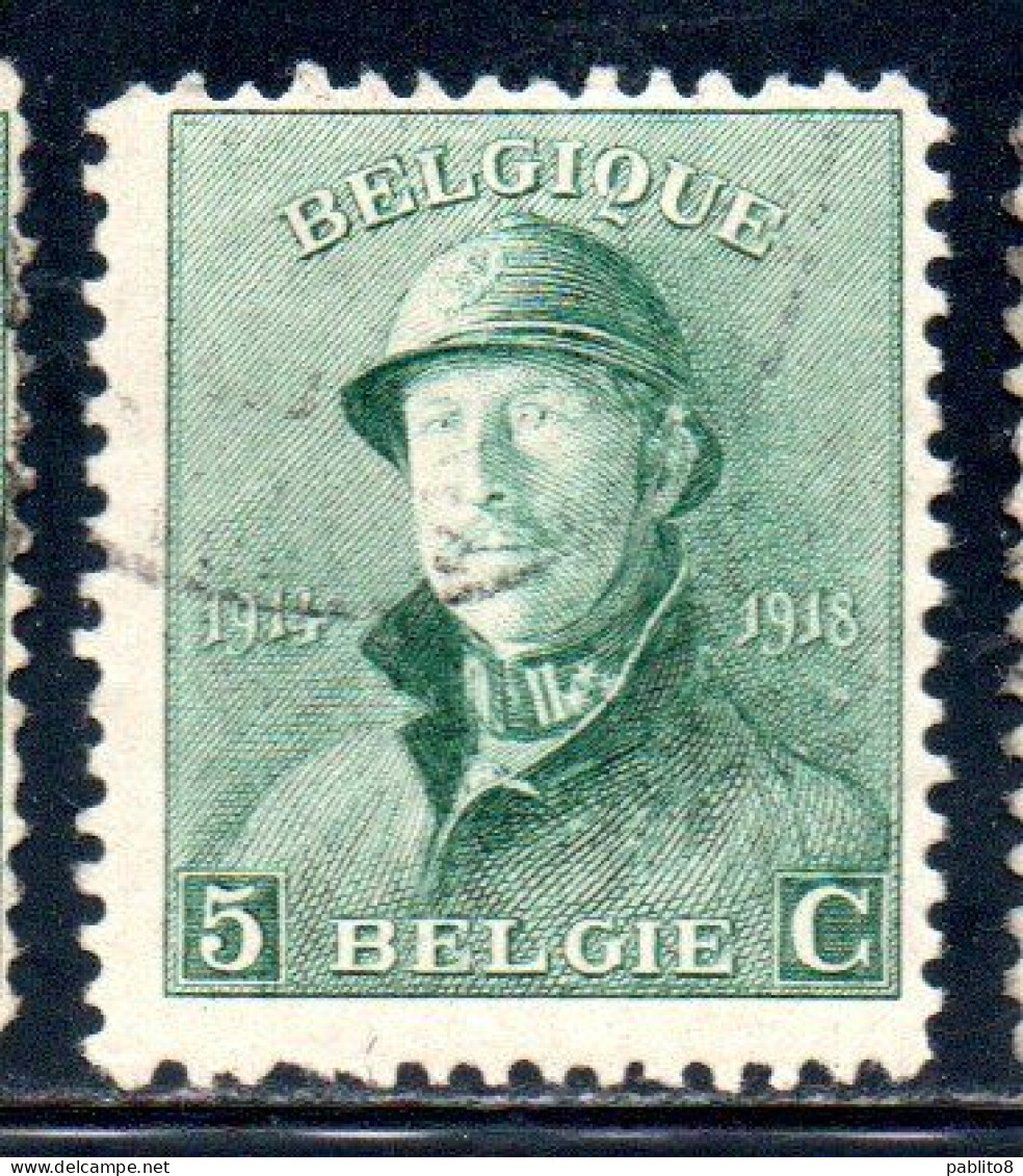 BELGIQUE BELGIE BELGIO BELGIUM 1919 KING ROI ALBERT I IN TRENCH HELMET 5c USED OBLITERE' USATO - 1918 Croix-Rouge