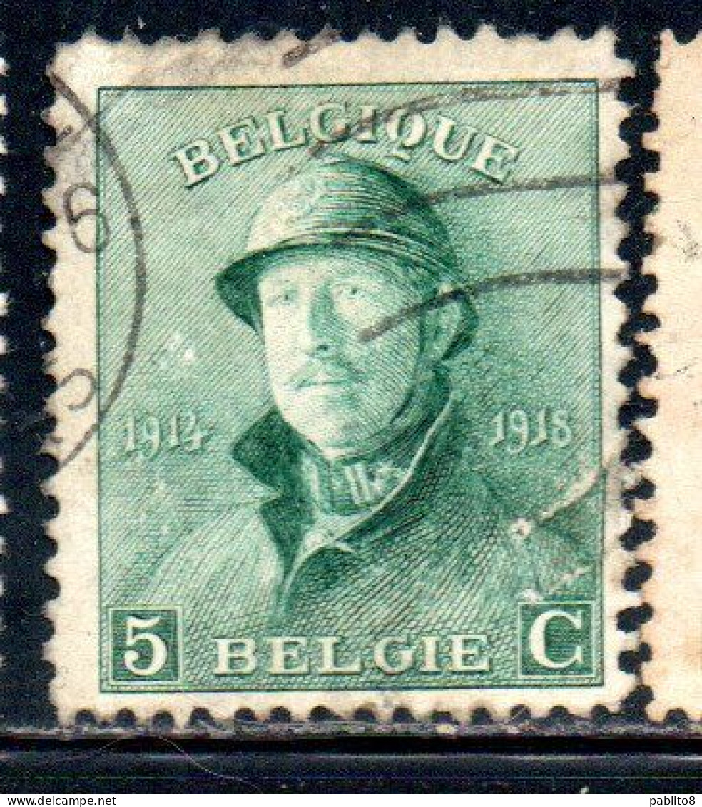 BELGIQUE BELGIE BELGIO BELGIUM 1919 KING ROI ALBERT I IN TRENCH HELMET 5c USED OBLITERE' USATO - 1918 Red Cross