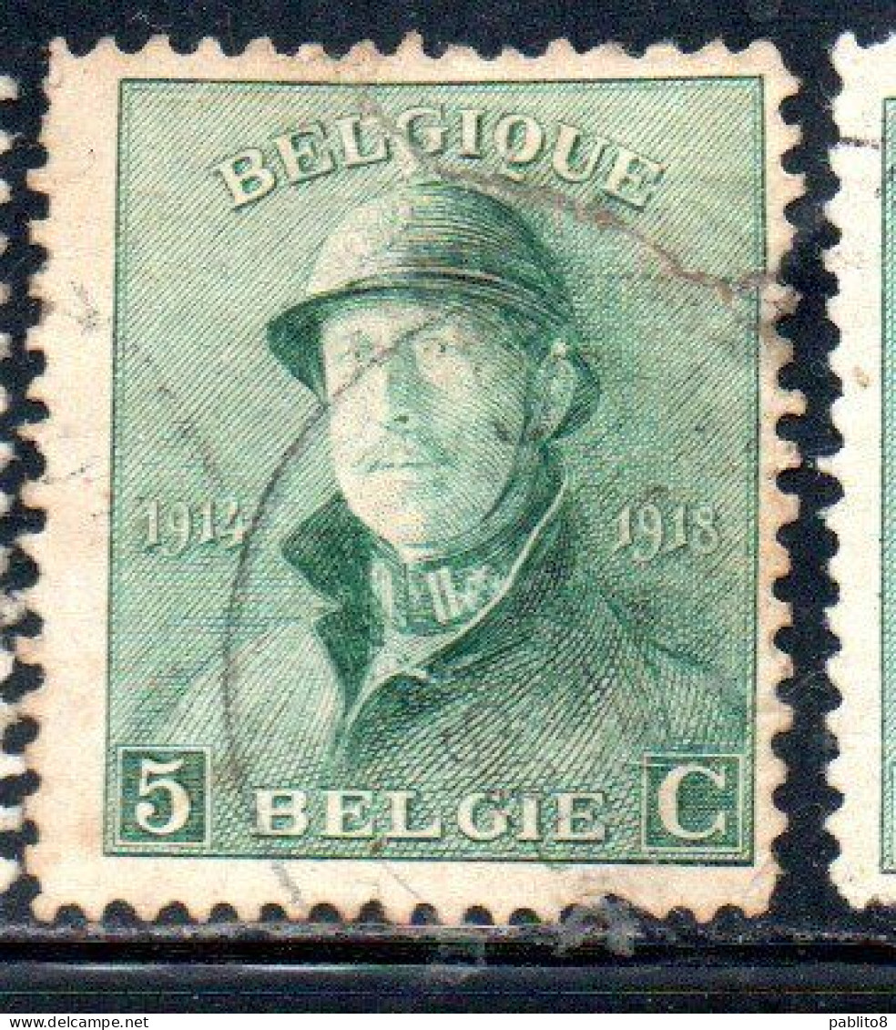 BELGIQUE BELGIE BELGIO BELGIUM 1919 KING ROI ALBERT I IN TRENCH HELMET 5c USED OBLITERE' USATO - 1918 Croix-Rouge