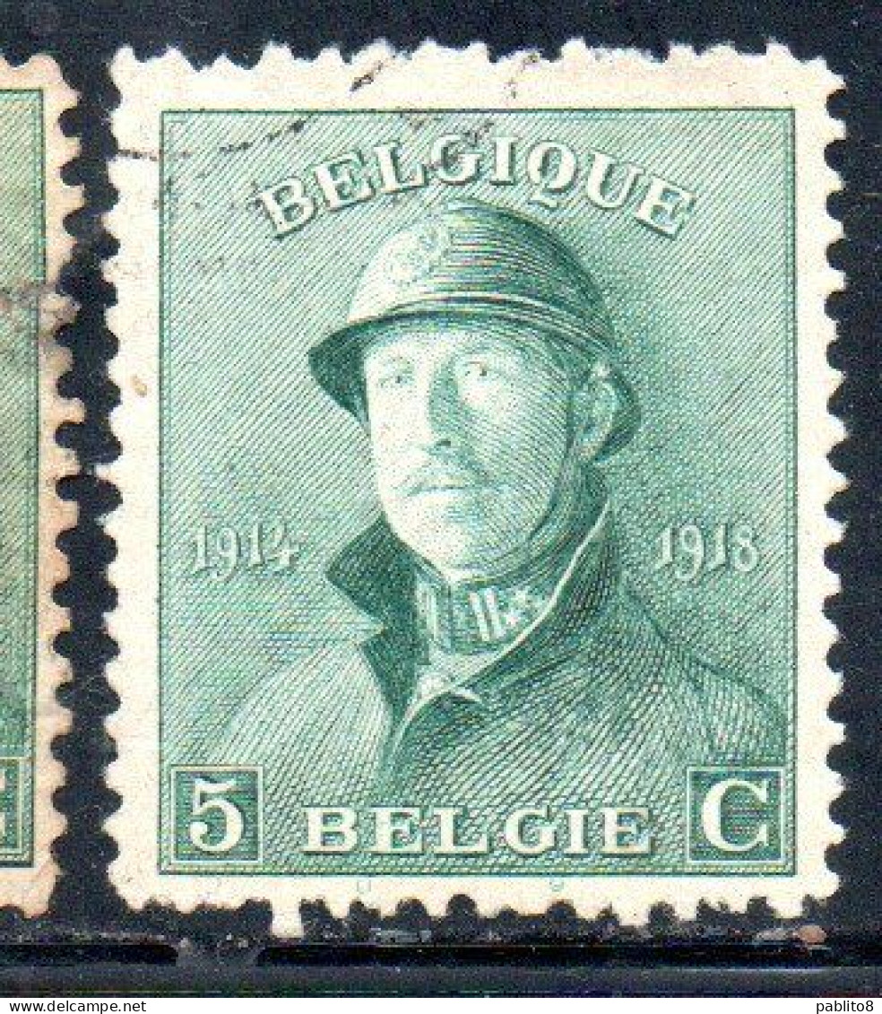 BELGIQUE BELGIE BELGIO BELGIUM 1919 KING ROI ALBERT I IN TRENCH HELMET 5c USED OBLITERE' USATO - 1918 Croix-Rouge