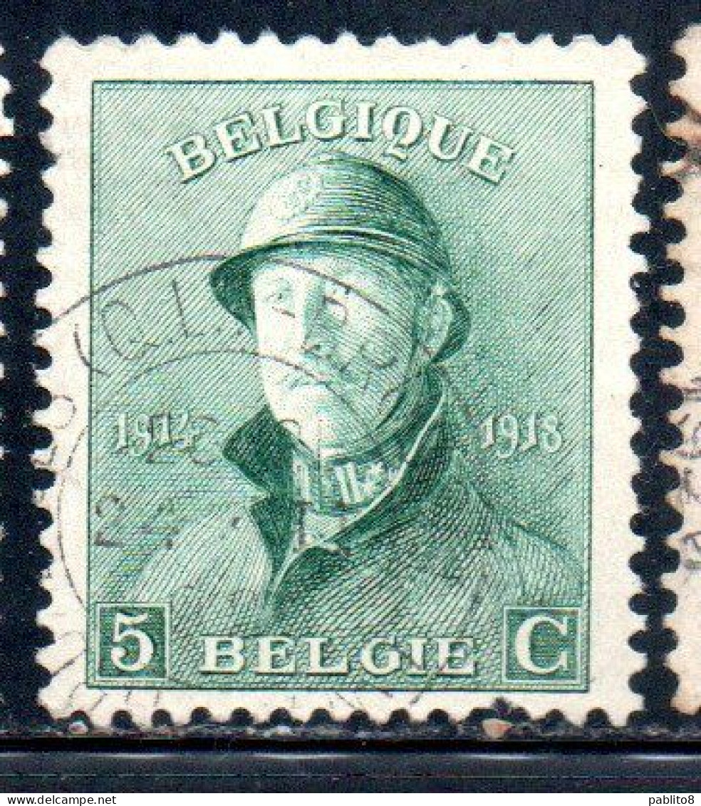 BELGIQUE BELGIE BELGIO BELGIUM 1919 KING ROI ALBERT I IN TRENCH HELMET 5c USED OBLITERE' USATO - 1918 Rode Kruis